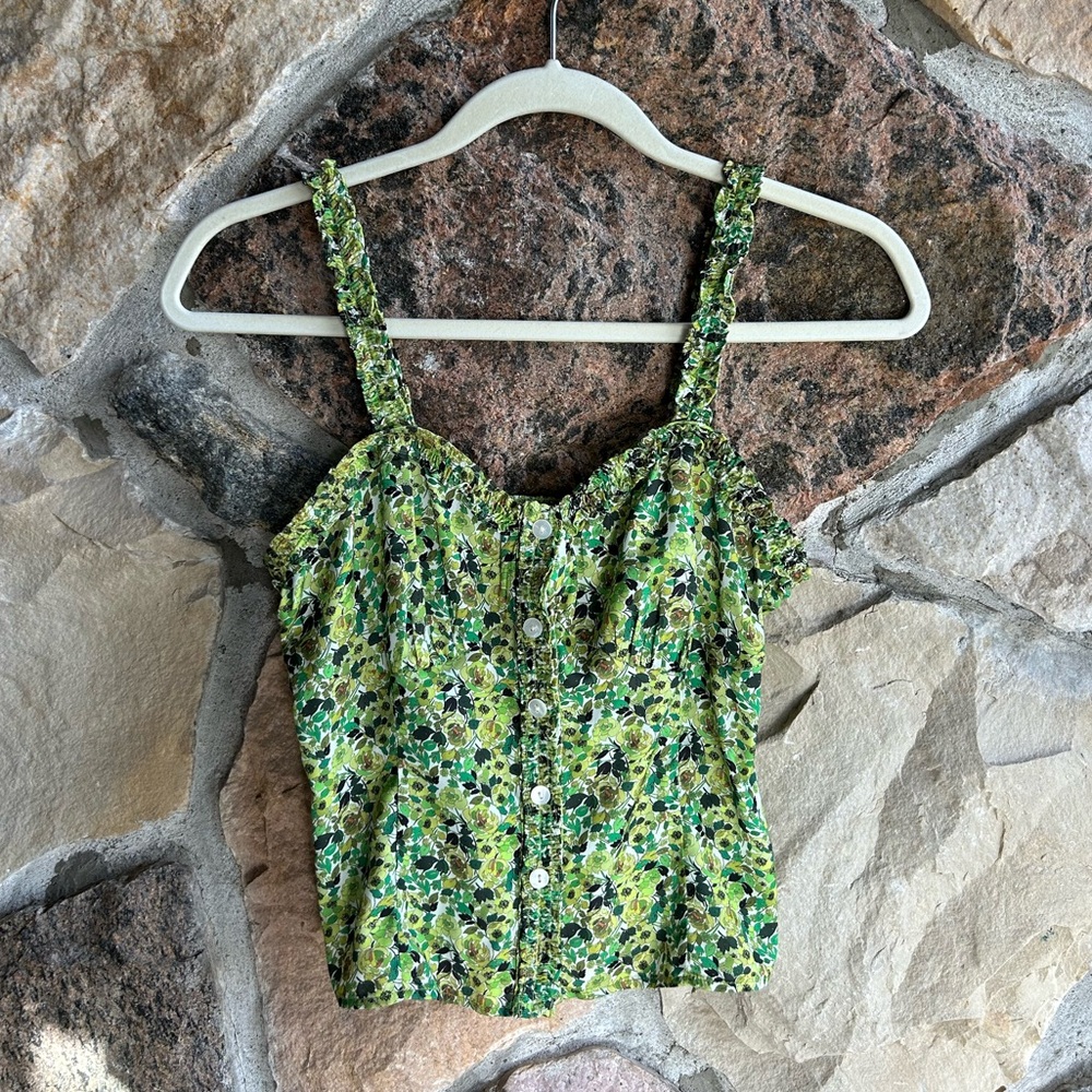 Favourite Daughter Floral Green Top ** like new
